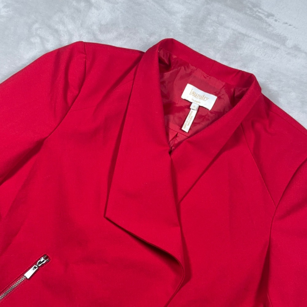 Laundry by Shelli Segal Blazer Womens 6 Red Draped Open Front Zip Pocket Jacket